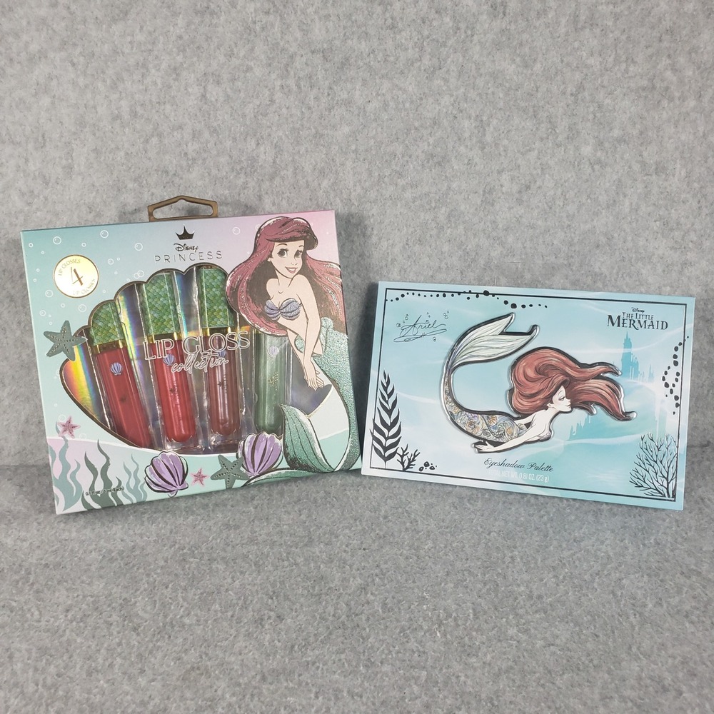 Disney Princess Ariel Makeup Set 12‎ Color Eyeshadow Palette & Lip Gloss Set NIB
